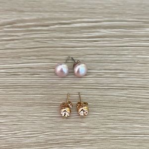 Two Sets of Earrings, pearl and rose gold